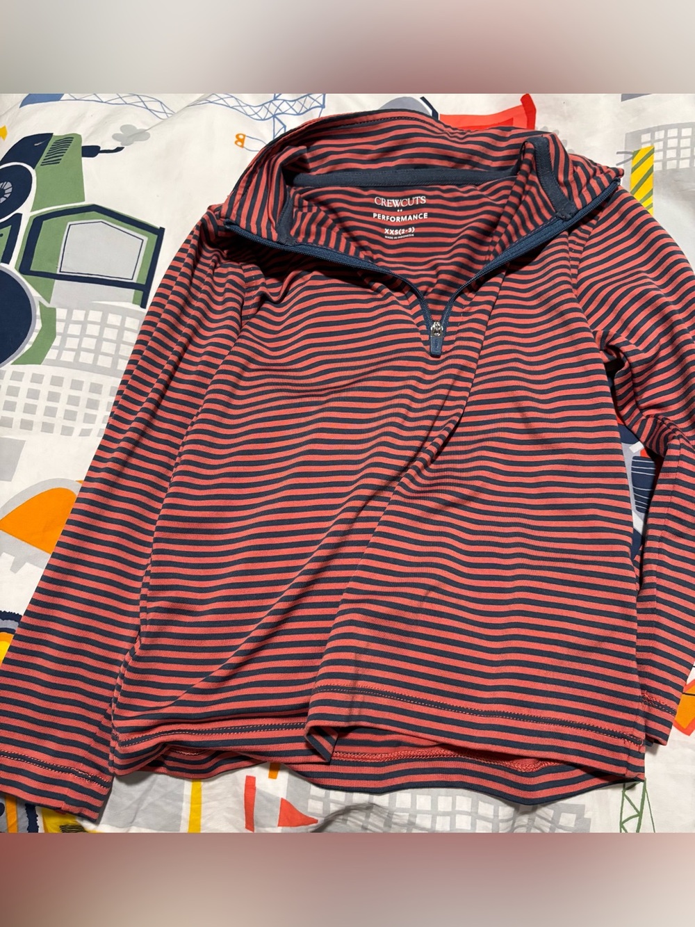 Crewcuts Coral & Navy Striped Quarter-Zip Performance Top